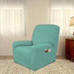 PureFit Super Stretch Chair Sofa Slipcover with Pocket – Spandex Non Slip Soft Couch Sofa Cover, Washable Furniture Protector with Elastic Bottom for Kids, Pets （Recliner, Cyan）