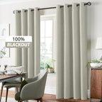 Yakamok Cream Linen Curtains 100% Blackout 72 Inches Long,Room Darkening Textured Curtain for Living Room Thermal Grommet Bedroom Curtains 2 Panels with Greyish White Liner