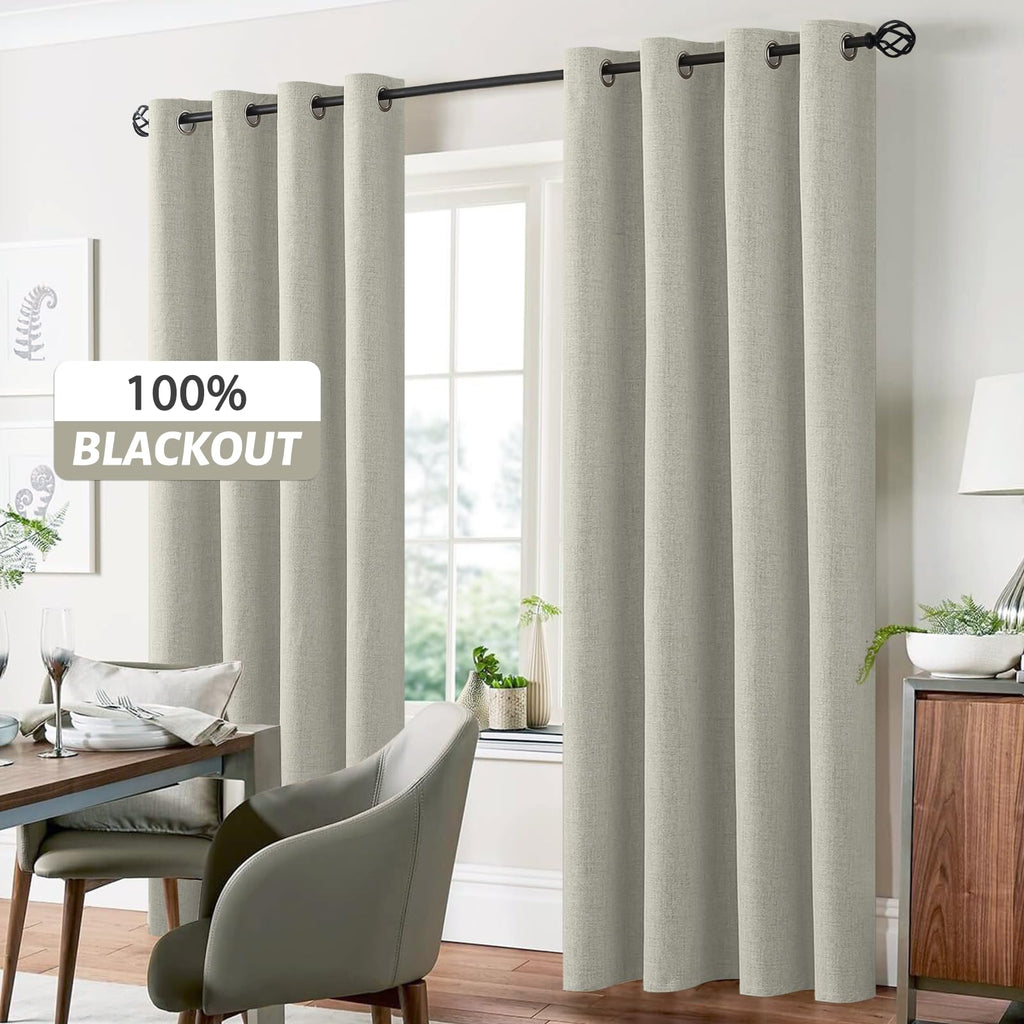Yakamok Cream Linen Textured Curtains 90 Inches Long for Living Room