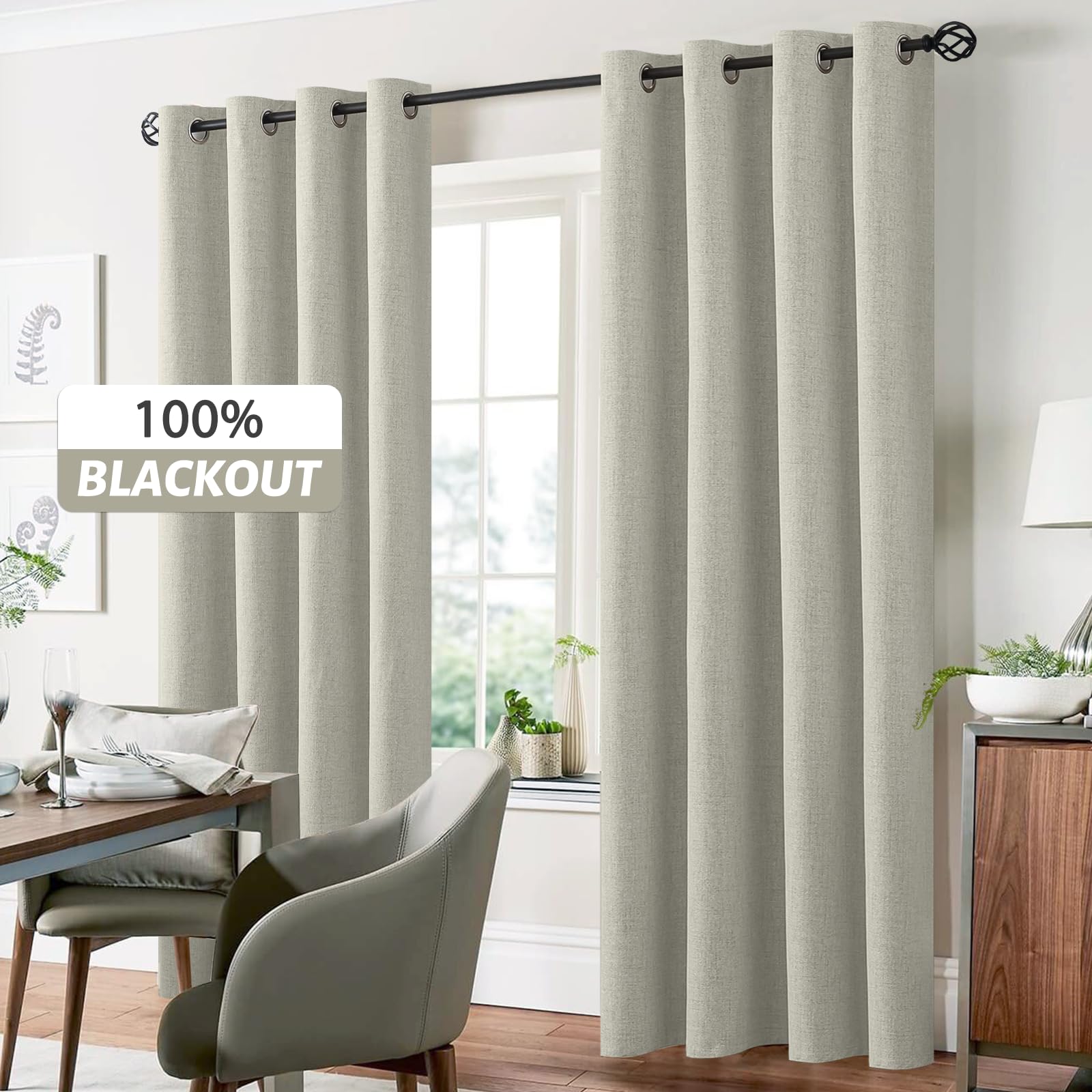 Yakamok Cream Linen Textured Curtains 90 Inches Long for Living Room