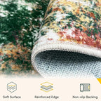 Washable Area Rugs Square 8ft Non-Slip Modern Abstract Soft for Living Room Entryway Bedroom Nursery, Print Pattern, Green Orange Rust Red Cream Colorful