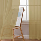 OWENIE Gold Sheer Curtains 84 Inch Length 2 Panels Set, Light Filtering Voile Fimly Sheer Drapes for Living Room/Bedroom, 2pcs, Gold Solid Rod Pocket Sheer Curtains, Each 42" W x 84" L