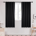 Deconovo Blackout Curtains, Thermal Insulated, W42 x L63 2 Panels, Back Tab, Machine Washable, Room-Darkening Drapes for Bedroom/Living Room Black