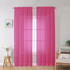 OWENIE Hot Pink Sheer Curtains for Bedroom Living Room 90 Inches Long, Elegant Solid Light Filtering Window Curtain Panles, Modern Rod Pocket Hot Pink Curtain, 2Pcs, Each 42" W x 90" L