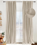Linen Textured Total Blackout Curtains for Bedroom 96 Inches Long, Oatmeal