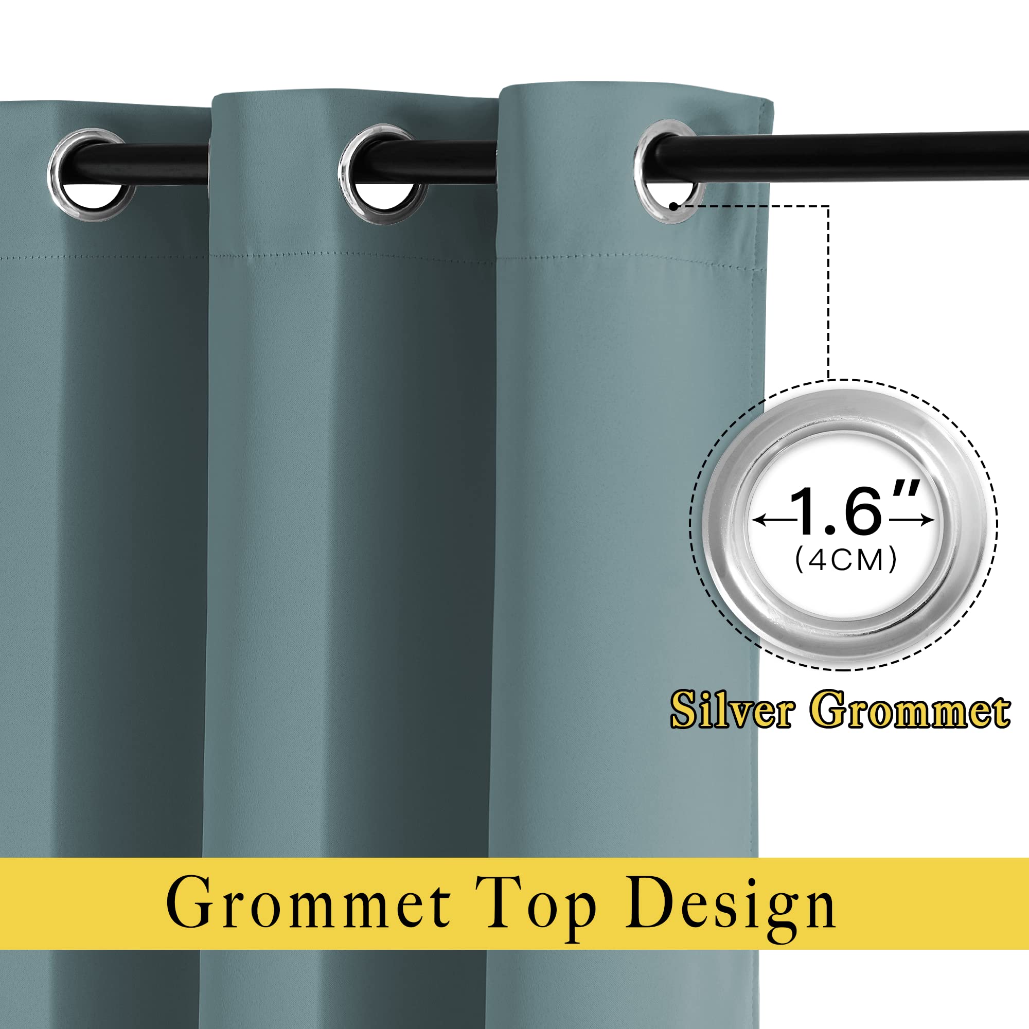 NICETOWN Blackout Greyish Blue Curtains & Drapes for Living Room - Thermal Insulated Solid Grommet Sound Reducing Room Darkening Window Treatments for Bedroom (2 Panels, W37 x L84)