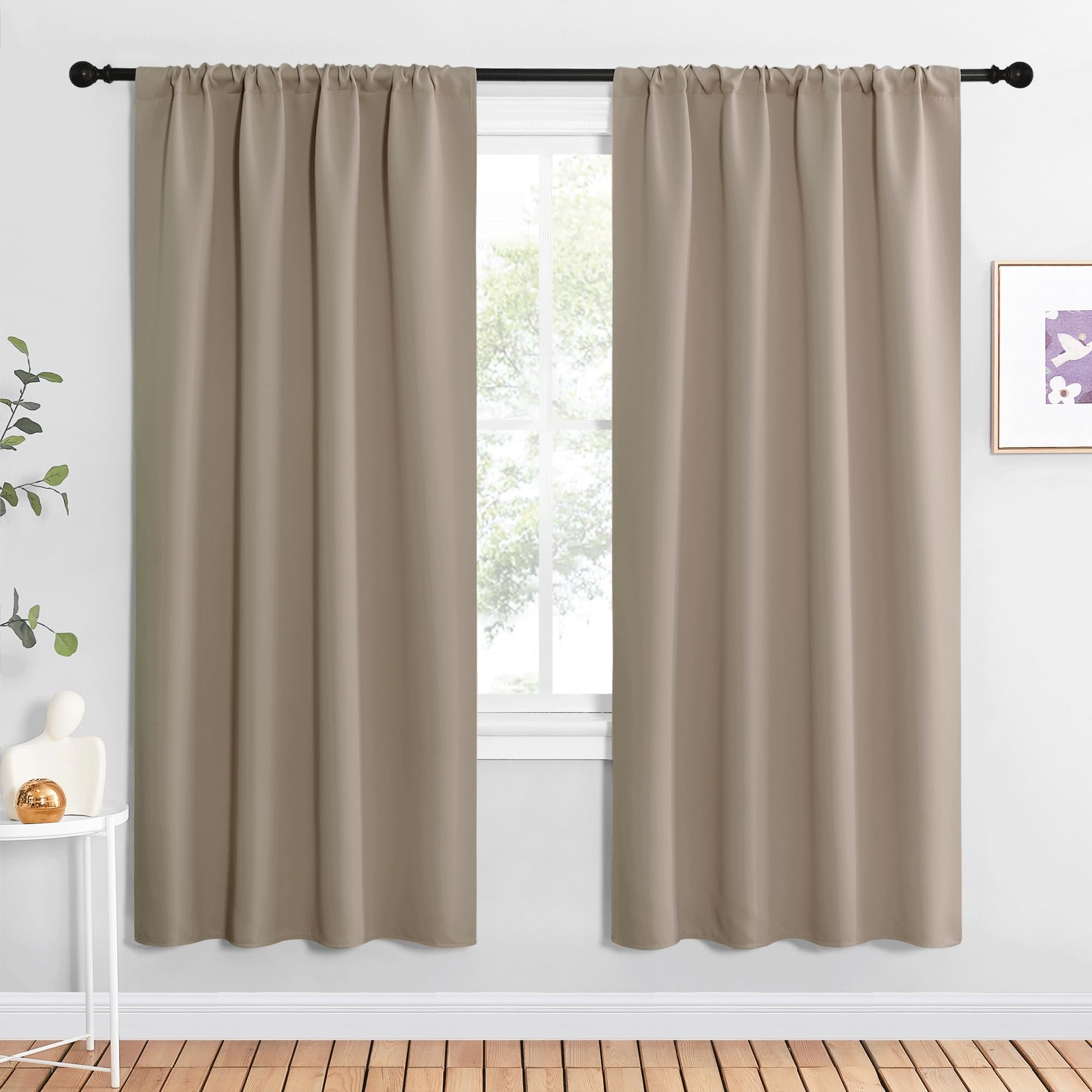 NICETOWN Blackout Curtains for Living Curtains, Taupe, 2 Panels, 42 by 72, Room Darkening Window Curtain Panels, Easy-Care Solid Thermal Insulated Draperies/Drapes for Daughter Room