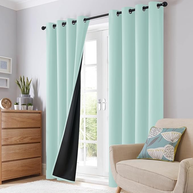 SimpleHome Aqua 100% Blackout Curtains Room Darkening Living Room 63 Inch