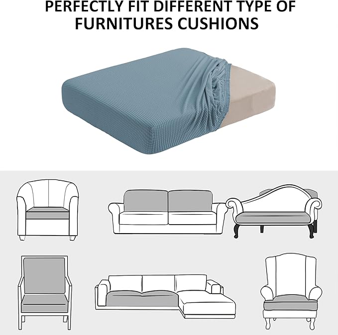 NC HOME Water Repellent Sofa Seat Slipcovers Stretch Cushion Covers, Seaters Replacement for Furniture Protector, Soft Flexibility with Elastic Bottom (Medium, Dusty Blue)