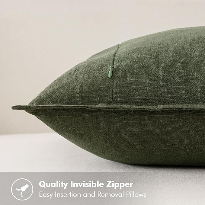 MIULEE Decorative Linen Pillow Covers 18x18 Inch Dark Olive Green
