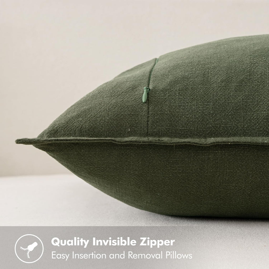 MIULEE Decorative Linen Pillow Covers 18x18 Inch Dark Olive Green