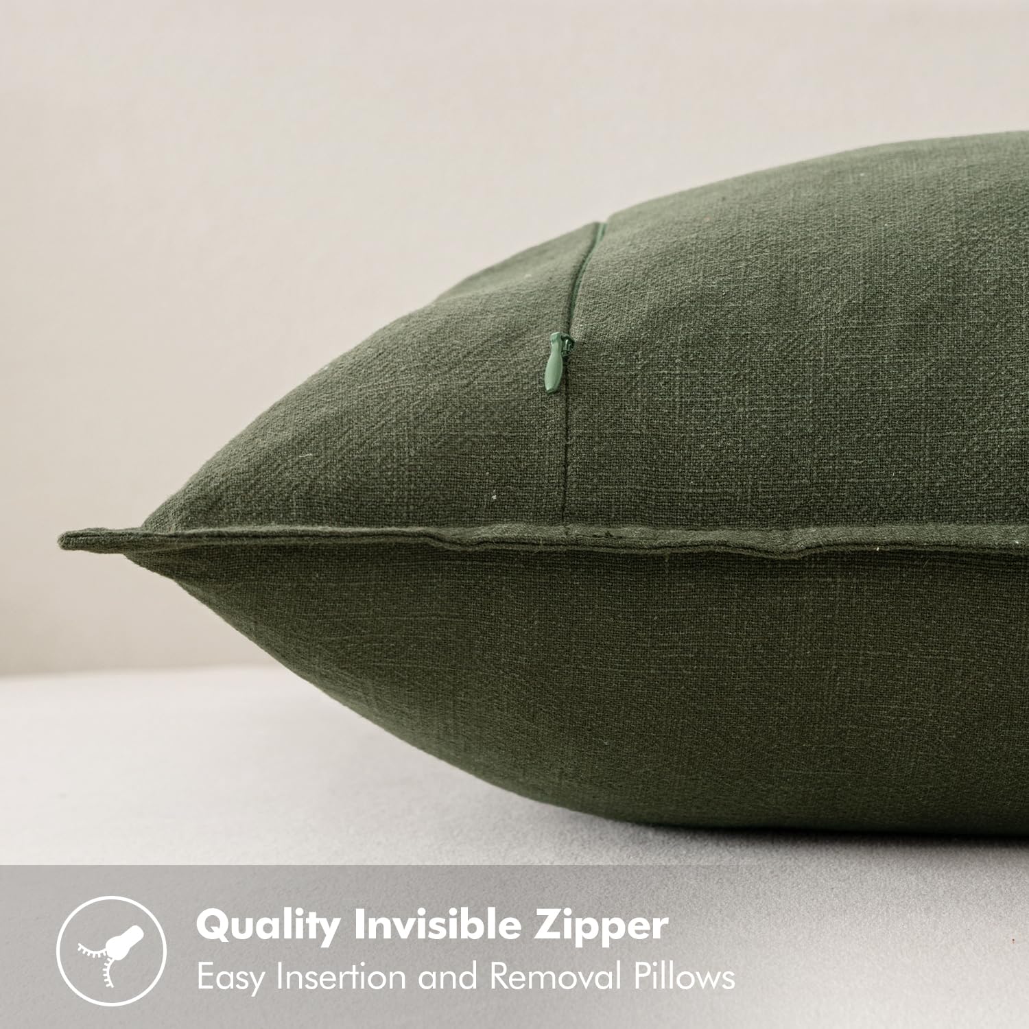MIULEE Decorative Linen Pillow Covers 18x18 Inch Dark Olive Green