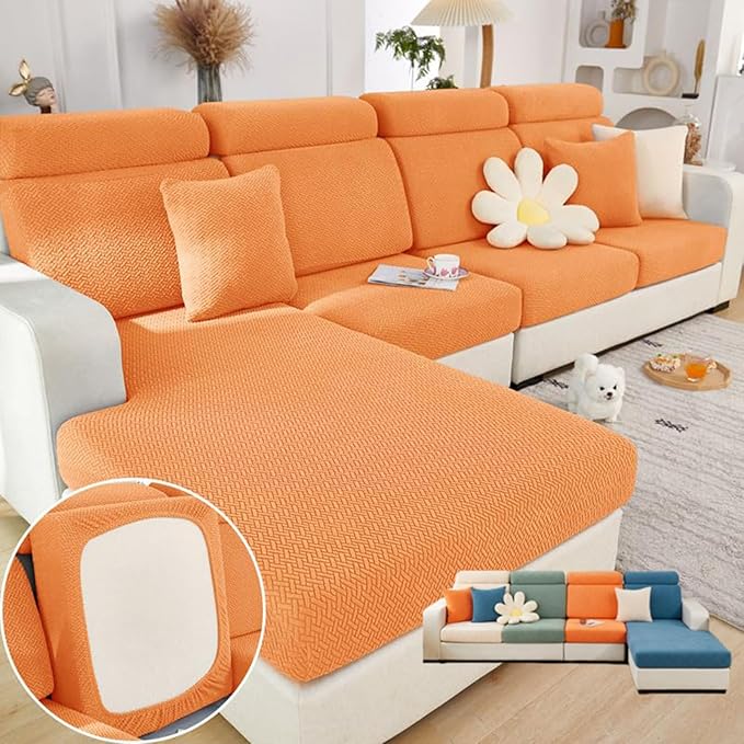 VFUX Soothing Home Sofa Covers, Sofa Hero Covers, Wear-Resistant Universal Couch Covers Washable Stretch Sectional Couch Cushion Covers (Orange,Back Cover L)