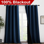 NICETOWN 100% Blackout Blinds, Set of 2, 52 inches x 102 inches, Laundry Room Decor Window Treatment Curtains for Large Patio Sliding Door, Thermal Insulated Moroccan Blue Curtains for Bedroom