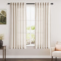 Beige Linen Curtains 63 Inches Long for Bedroom Back Tab Light Filtering Privacy Sheer Curtains Modern Farmhouse Coastal Decor Linen Cotton Textured Gauze Curtain for Bathroom 2 Panel Set 42x63
