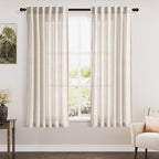 Beige Linen Curtains 63 Inches Long for Bedroom Back Tab Light Filtering Privacy Sheer Curtains Modern Farmhouse Coastal Decor Linen Cotton Textured Gauze Curtain for Bathroom 2 Panel Set 42x63