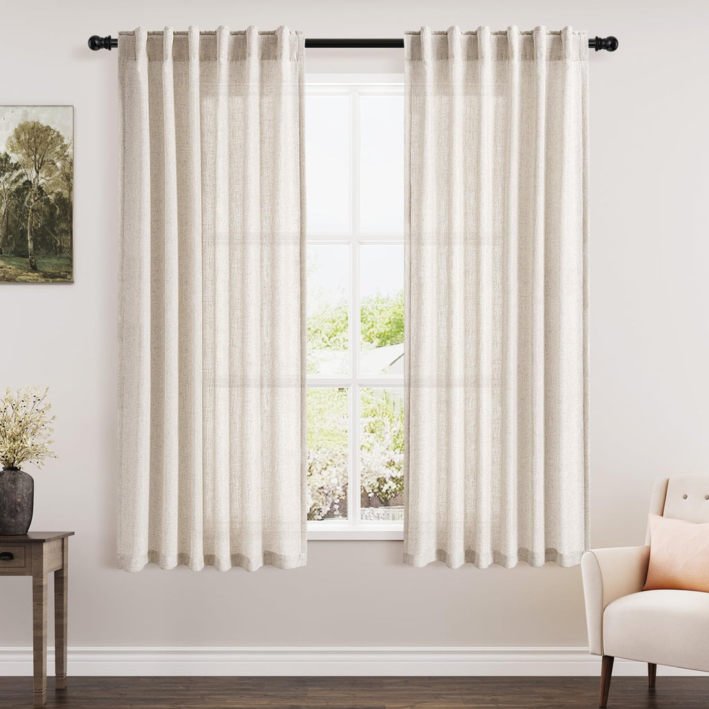 Nanspring Mist Sage Linen Curtains Semi Sheer 96 Inches Long 2 Panels Set for Living Room Back Tab Rod Pocket Light Filtering Drape for Bedroom Modern Farmhouse Coastal Decor Protect Privacy 52x96 — 기타