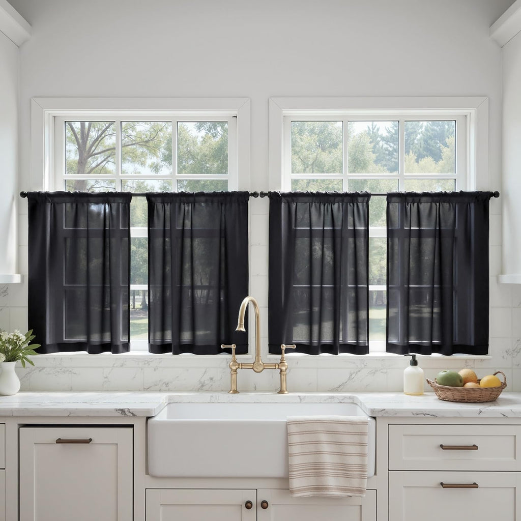 MIULEE 4 Panels Half Window Tier Black Sheer Curtains 42 x 30 Inches