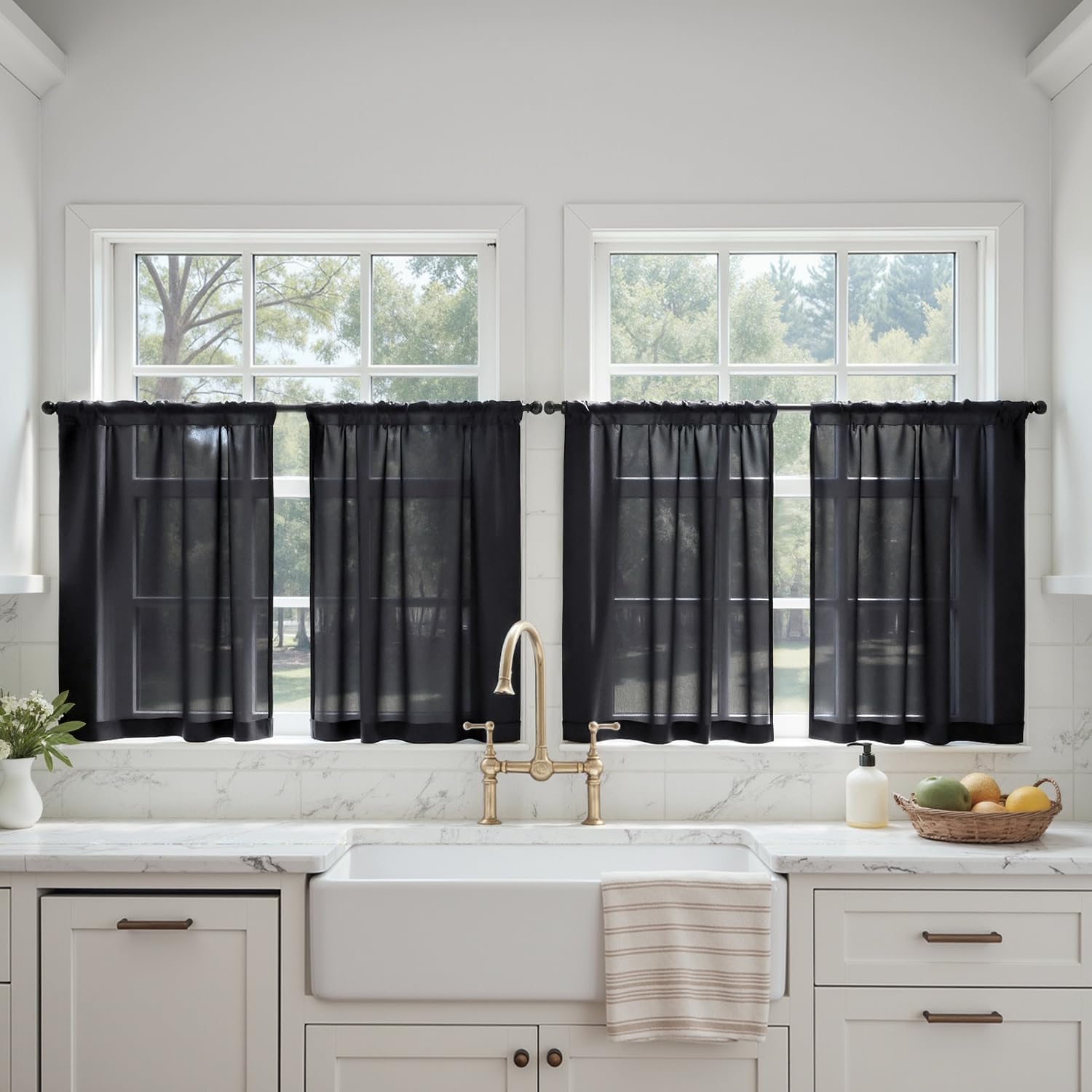 MIULEE 4 Panels Half Window Tier Black Sheer Curtains 42 x 30 Inches