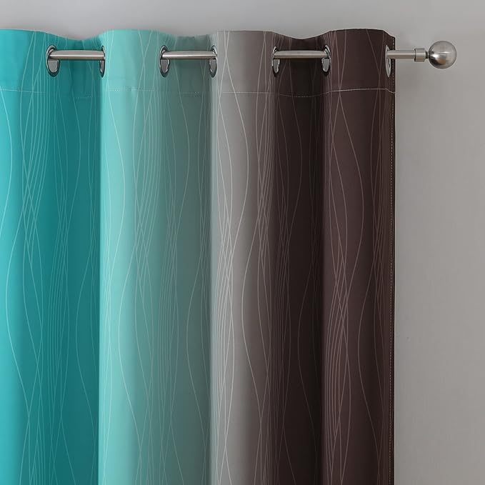 Estelar Textiler Brown and Teal Ombre Blackout Curtains for Bedroom 96 Inch