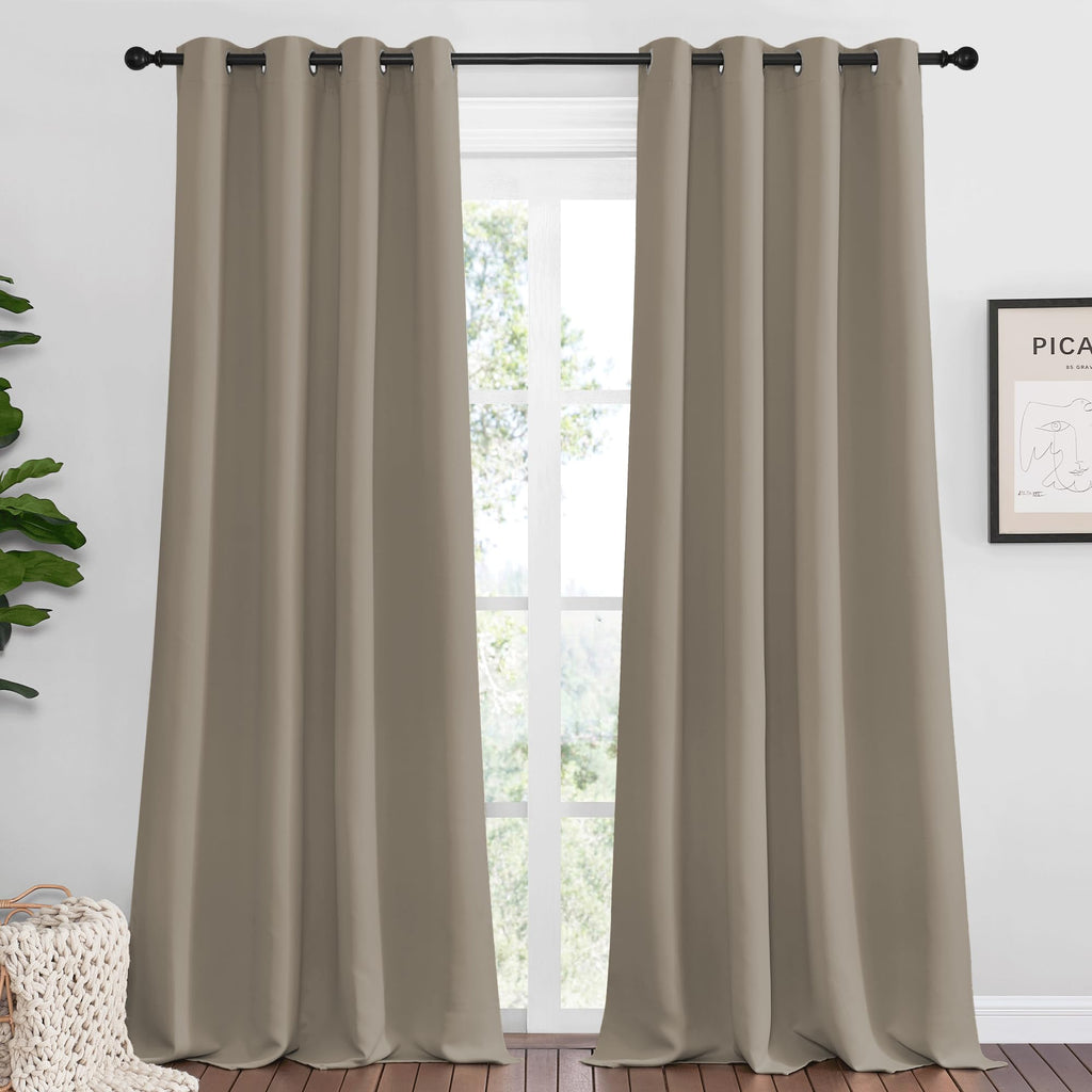 NICETOWN Taupe Blackout Curtains Panels for Bedroom, 2 Panels, 52 x 92 Inch, 3 Pass Microfiber Noise Reducing Thermal Insulated Solid Ring Top Blackout Window Drapes