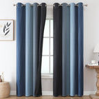 Navy Blue and Black Ombre Blackout Curtains for Living Room 90 Inch Length