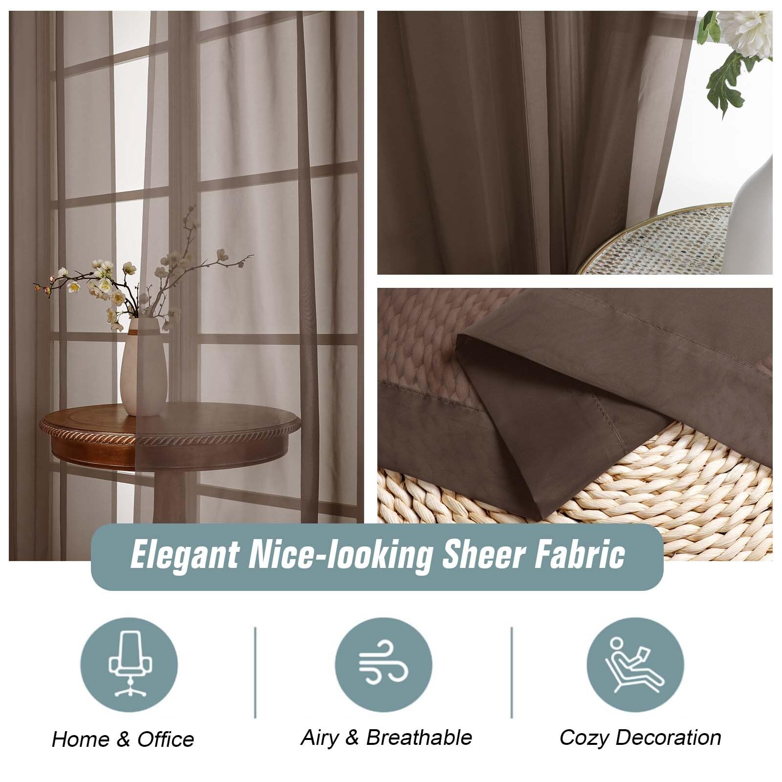 Ebesto Chocolate Sheer Curtains 90 Inches Long 2 Panels, Light Filtering Solid Sheer Curtains for Bedroom Living Room, Lightweight Window Voile Sheer Drapes, Dual Rod Pocket, 2x42Wx90L Inches