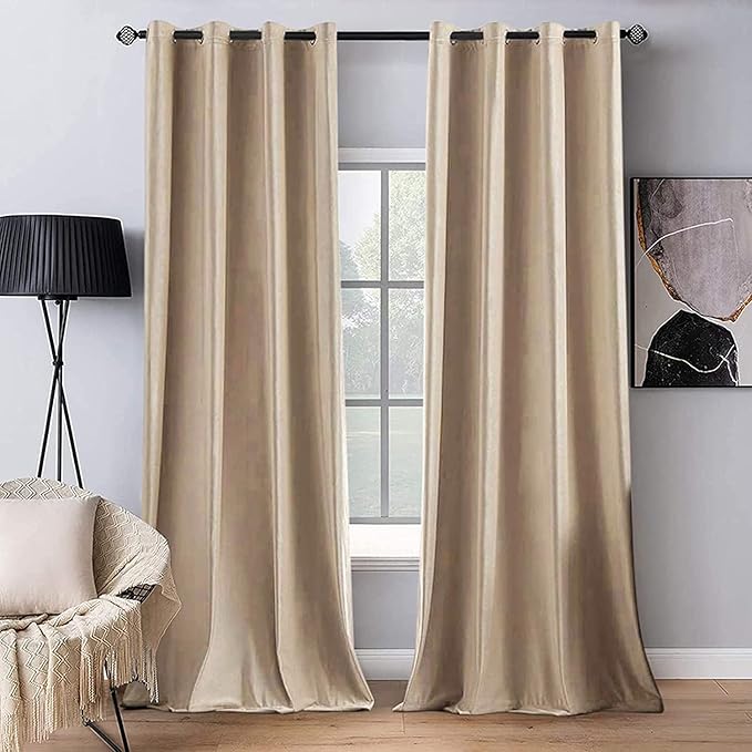MIULEE Velvet Curtains Camel Beige 52 x 84 Inch Length Set of 2
