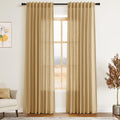 Gold Yellow Linen Curtains 84 Inch Length 2 Panels Set for Living Room Rod Pocket Back Tab Light Filtering Window Drapes for Bedroom Dining Room Protect Privacy Country Farmhouse Decor 52x84