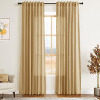Gold Yellow Linen Curtains 84 Inch Length 2 Panels Set for Living Room Rod Pocket Back Tab Light Filtering Window Drapes for Bedroom Dining Room Protect Privacy Country Farmhouse Decor 52x84