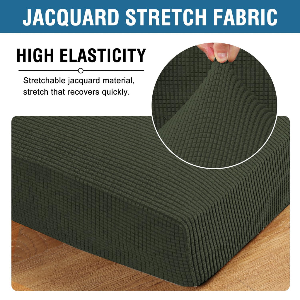 H.VERSAILTEX Super Stretch Individual Seat Cushion Covers Sofa Covers Couch Covers Slipcover Sets Thick Jacquard Textured Twill Fabric (2 Piece Large Sofa Cushion Covers, Olive)