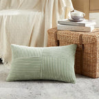 Fancy Homi 2 Packs Sage Green Long Lumbar Decorative Throw Pillow Covers 12x24 Inch for Couch Bed Sofa, Rustic Farmhouse Boho Home Decor, Soft Striped Corduroy Rectangle Accent Cushion Case 30x60 cm