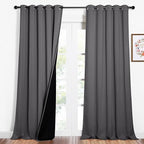 NICETOWN Total Shade Curtains and Draperies, Heavy-Duty Full Light Shading Drapes with Black Liner Backing for Villa/Hall/Dorm Window（Gray, Package of 2 Panels, 62 inches Wide x 95 inches Long