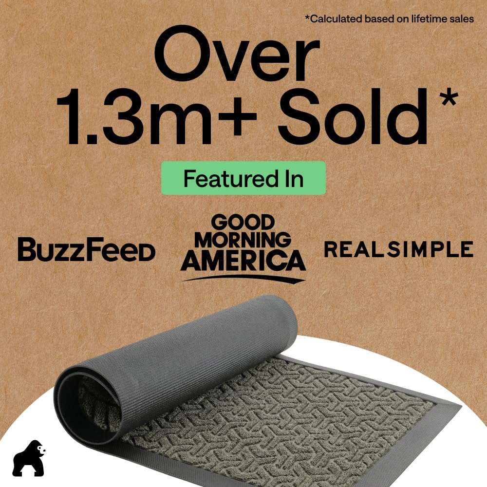GORILLA GRIP 100% Waterproof All-Season WeatherMAX Doormat 35x23, US Designed Natural Rubber, Stain and Fade Resistant, Low Profile Indoor Outdoor Door Mats, Easy Clean Patio Mat, Slate Geometric