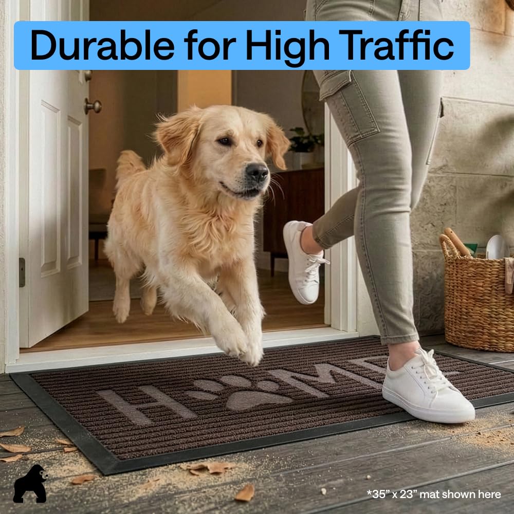 GORILLA GRIP 100% Waterproof All-Season WeatherMAX Doormat US Designed Natural Rubber, Stain and Fade Resistant, Low Profile Indoor Outdoor Door Mats, Easy Clean Patio Mat, Espresso Home Paw