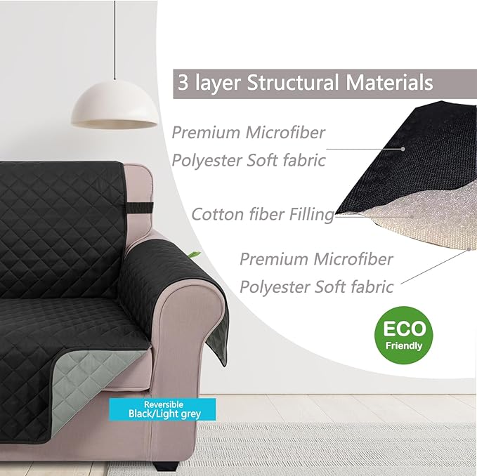 U-NICE HOME Reversible Recliner Chair Covers, Black/Grey
