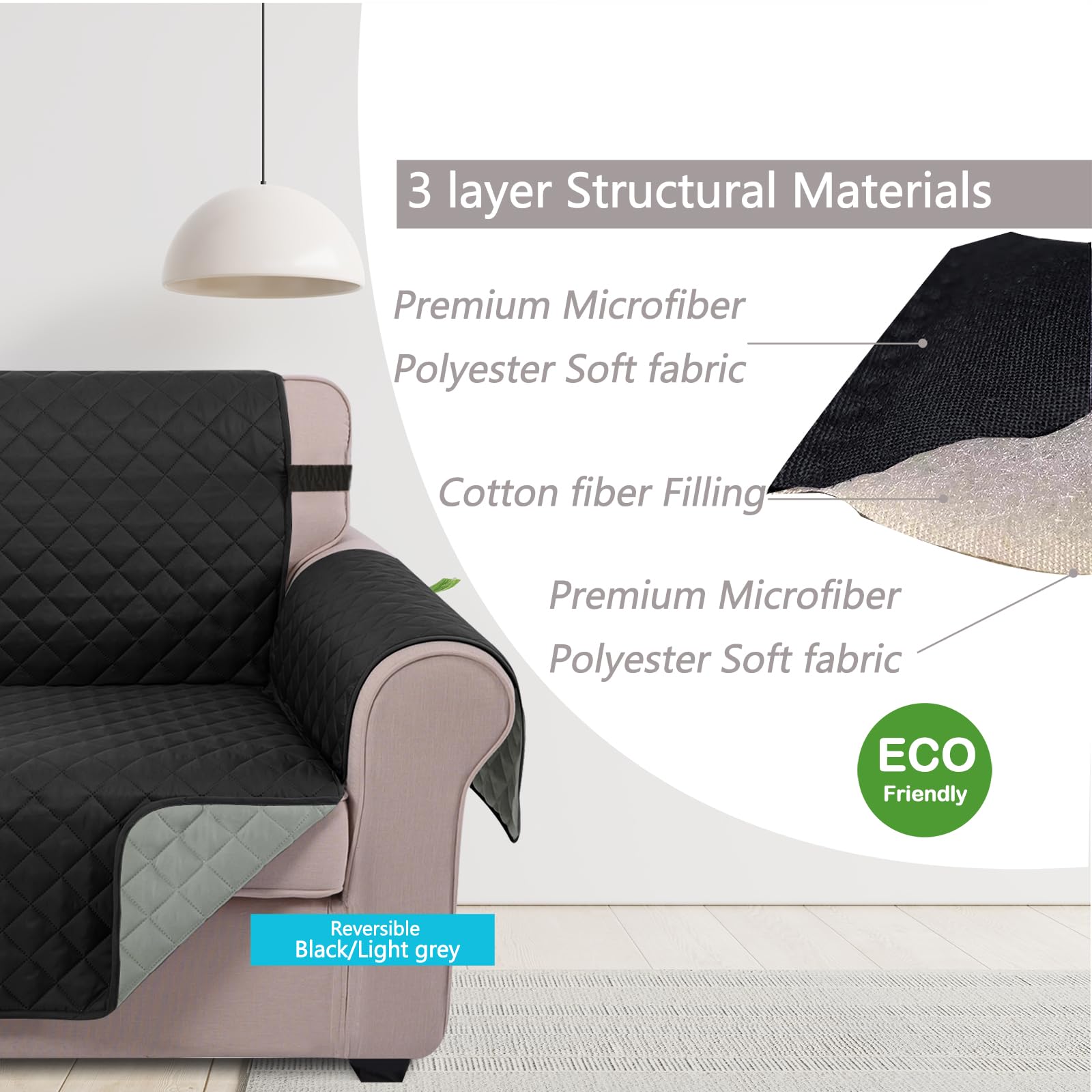 U-NICE HOME Reversible Oversized 28''Chair Covers, Black/Grey