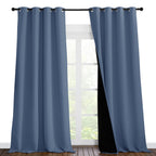 NICETOWN Cold Reducing Curtains, 100% Sun Blocking Curtains, Sound Proof Drapes with Black Backing, Full Light Blocking Panels for Patio Sliding Door (Stone Blue, 1 Pair, 55 inches x 102 inches)