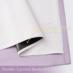 Yakamok 100% Blackout Curtain Panels 96 inches Cold and Light Blocking Drapes for Nursery, 2 Thick Layers Thermal Insulated Draperies (2 Pieces, 50 Wide Each Panel, Lilac Front with White Backing)