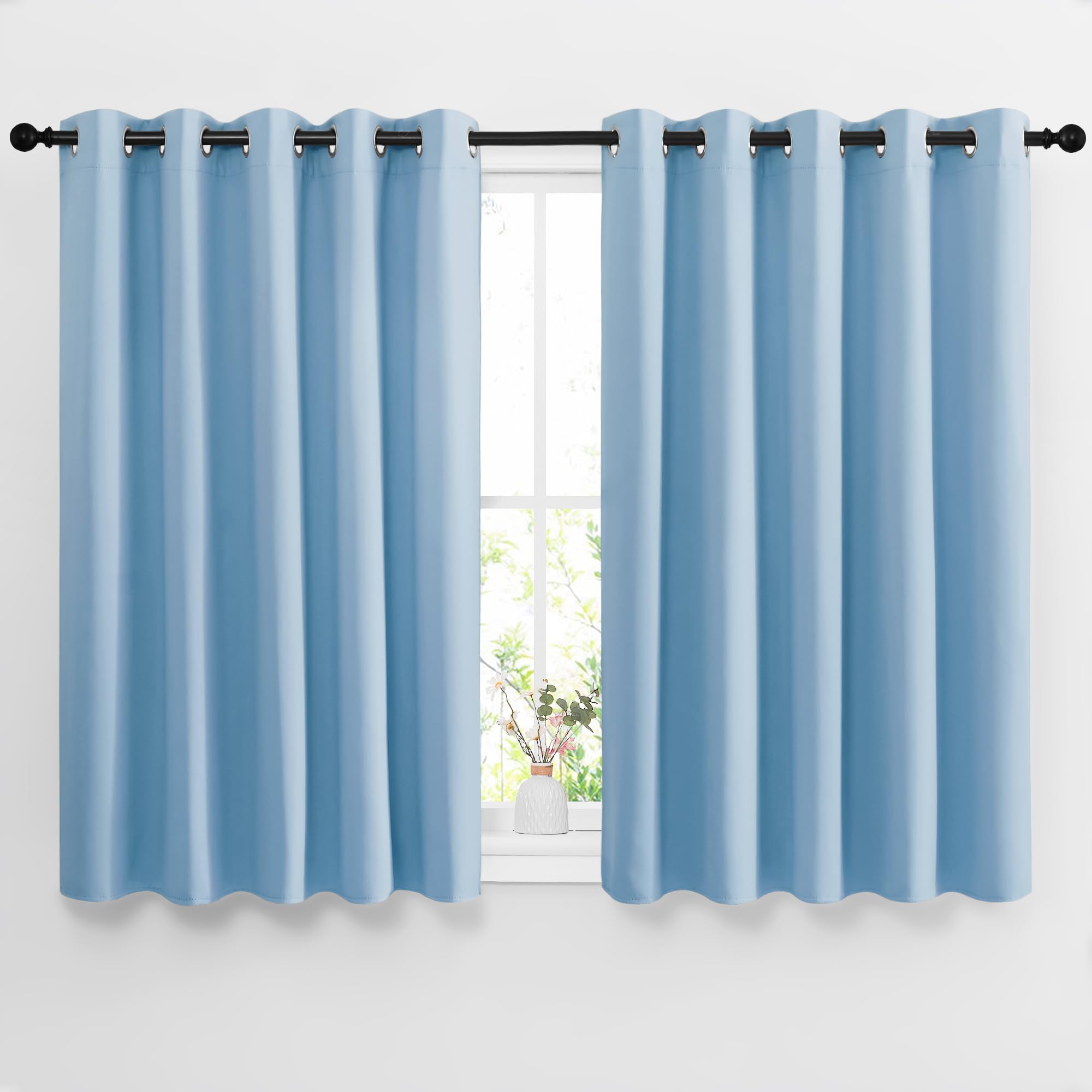 NICETOWN Blackout Curtains 54 Long - Window Treatment Thermal Insulated Solid Grommet Blackout Curtains/Panels/Drapes for Bedroom (Blue, Set of 2, 66 by 54 Inch)