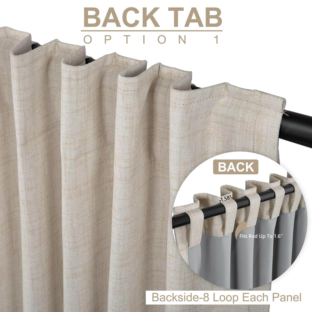Linen Textured Total Blackout Curtains for Bedroom 108 Inches Long, Cream