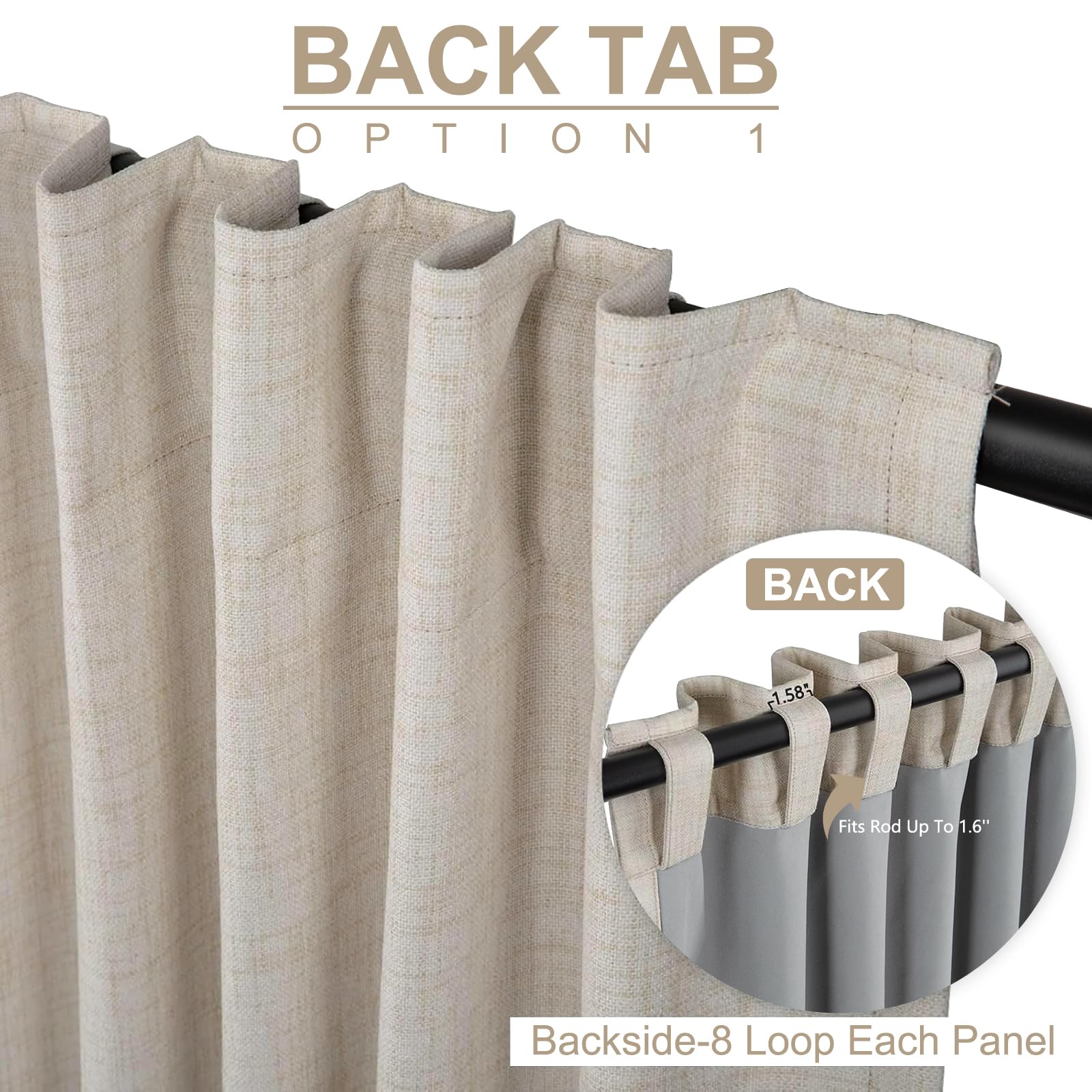Linen Textured Total Blackout Curtains for Bedroom 108 Inches Long, Cream