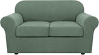 H.VERSAILTEX 3 Piece Stretch Sofa Covers for 2 Cushion Loveseat Couch Covers for Living Room Sofa Slipcovers (Base Cover Plus 2 Seat Cushion Covers) Thicker Jacquard Fabric(Medium, Loden Frost)