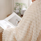 Puncuntex Cream White Throw Blanket 90"×90" inches Fuzzy 3D Jacquard Decorative Flannel Fleece Super Soft Plush Cozy Blanket for Couch Sofa Chair Lightweight