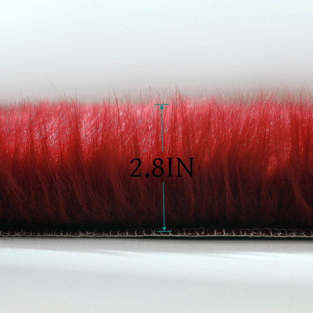 linmopm Faux Fur Rug Sheepskin Shag Fluffy Fuzzy Red 4x6 ft Rugs for Bedroom Bedside Bed Floor Living Room Plush High-Density Cushion Carpet Super Sofa Cover