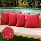 MIULEE Pack of 4 Decorative Outdoor Throw Pillow Covers Linen Waterproof Pillow Covers Summer Farmhouse Cushion Cases for Patio Garden Tent Balcony Couch Sofa 16x16 Inch Red
