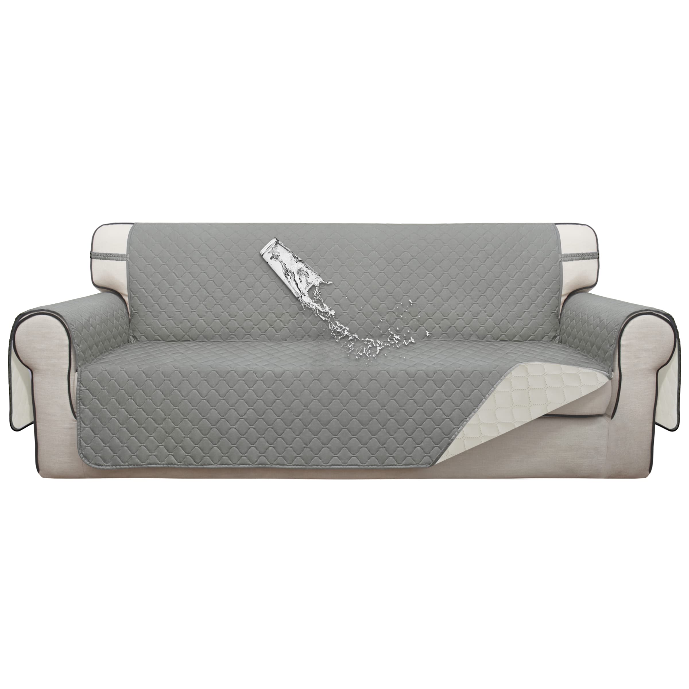 ISSUNTEX Double Protection 100% Waterproof Sofa Covers for Living Room, Reversible Couch Covers for 3 Cushion Couch Sofa, Furniture Protector Sofa Cover for Pets (X Large, Light Gray/Ivory)