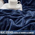 Exclusivo Mezcla Fleece Throw Blanket Extra Large, Super Soft and Warm Blankets for Couch, Sofa and Bed Waffle Textured, Cozy, Fuzzy and Lightweight (Navy Blue, 50x70 Inches)