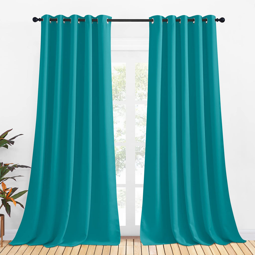 NICETOWN Thermal Insulated Peacock Teal Curtains for Living Room, Window Treatment Solid Grommet Room Darkening Drape Panels for Bedroom (Set of 2, 70 by 95 inches Long)