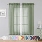 Simplebrand Sage Sheer Curtains 63 Inch Length 2 Panels, Rod Pocket Solid Color Window Sheer Curtain Panels, Elegant Curtains & Drapes for Living Room, Bedroom 2 Panels (Sage, 42" W x 63" L)